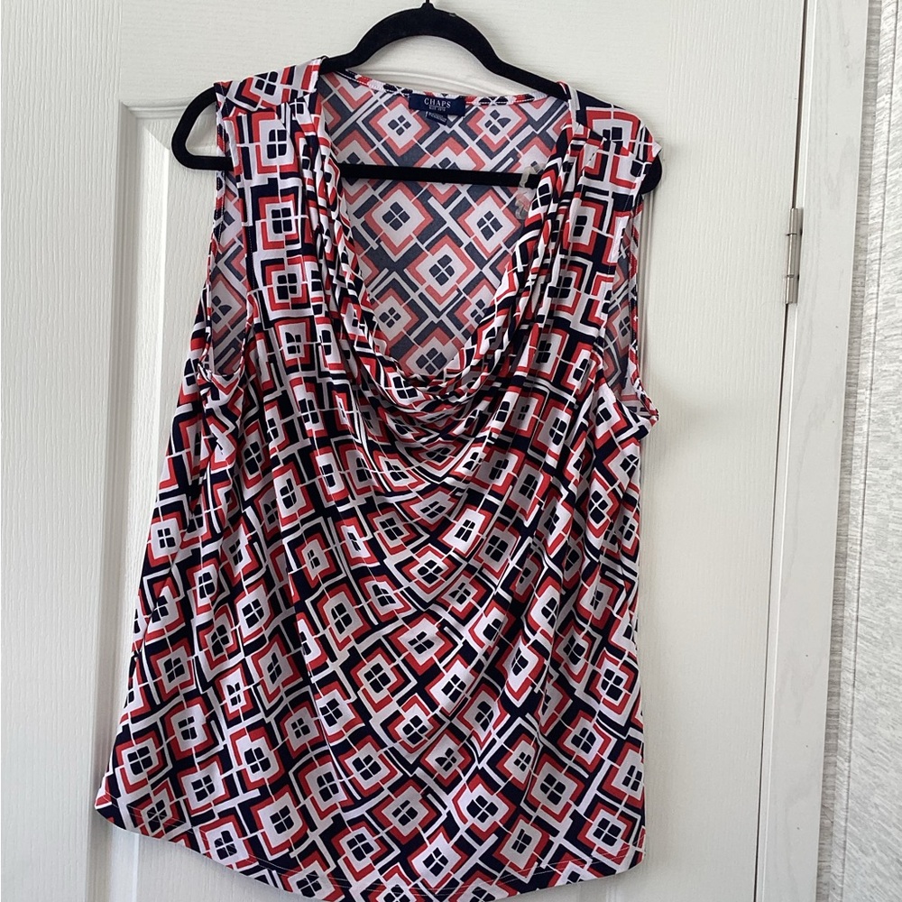 Chaps Women's Sleeveless Geometric Blouse - Red, Black, White 3XL EUC
